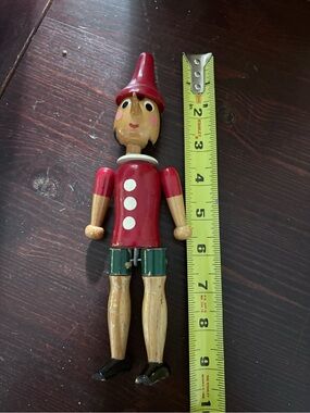 Wooden Pinocchio Pull Toy in Red and Green